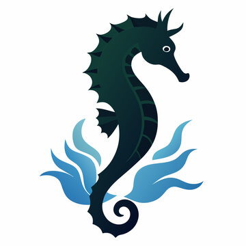 dark seahorse swimming in blue water clip art preview