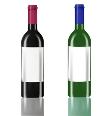 A set of bottles of different colors. Realistic wine bottles. A template for the design. Vector