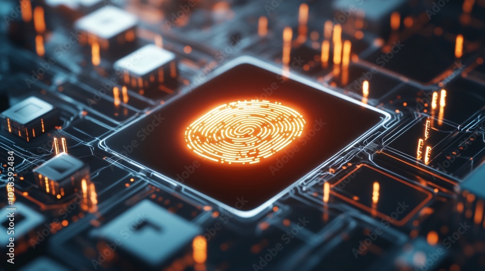 Poster glowing fingerprint over computer screen design