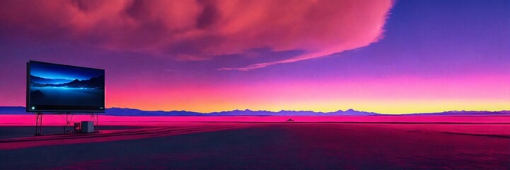 Neon synthwave billboard, AI generated