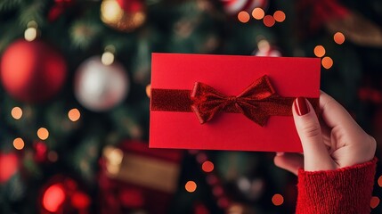 Gift certificate mockup, postcard mock up on Christmas in hand