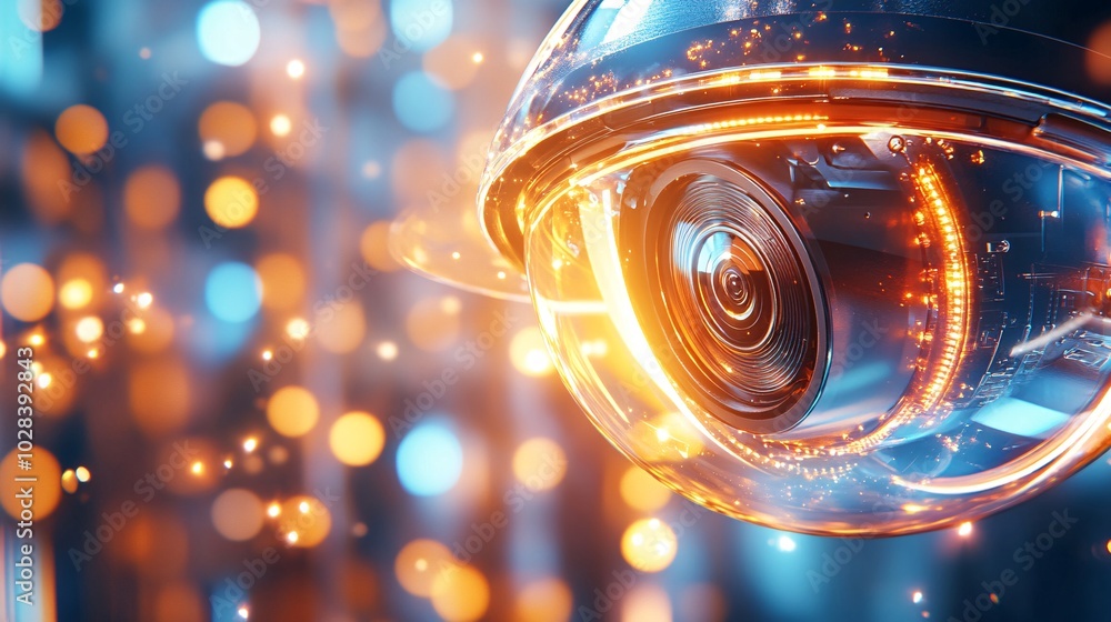 Poster glowing security camera with privacy shield effect