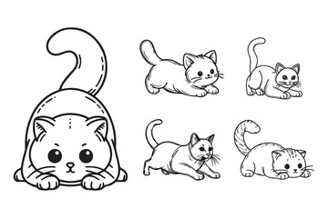 Art featuring a playful cat in a crawling position in line art