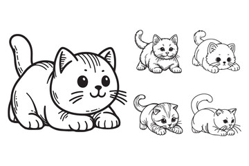 Charming illustration of a cat crawling, designed in black and white