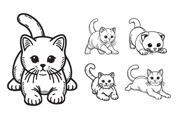 Cute little pet cat in a playful crawl pose captured in art