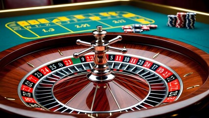 Close up of a classic casino roulette wheel.