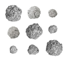 Aluminum Foil Ball Isolated, Wrinkled Aluminium Sphere, Crumpled Tin Material, Abstract Tinfoil Object