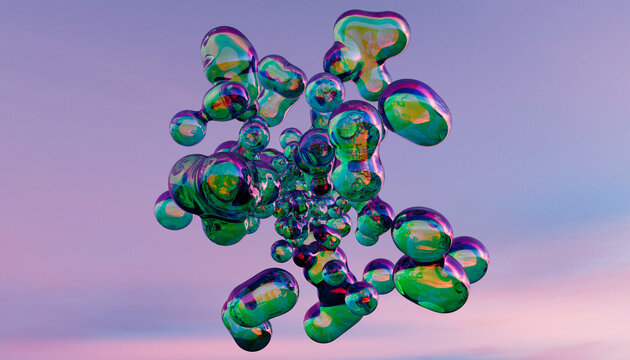 Colorful molecules over purple background