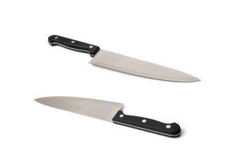 Steel Kitchen Knife Isolated, Convenient Kitchen Knives, Big Knife with a Black Handle on White