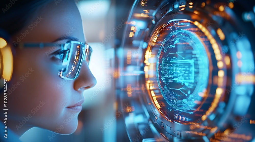 Poster ai assistant glowing in blue with data interface