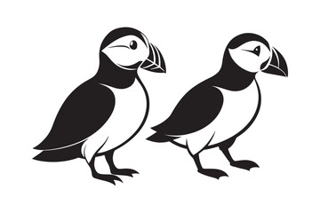 Puffin bird silhouette vector illustration, Puffin silhouette vector 