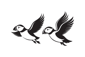 Puffin bird silhouette vector illustration, Puffin silhouette vector 