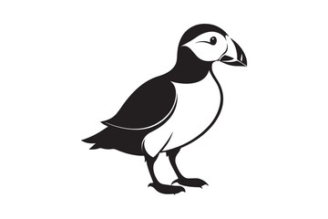 Puffin bird silhouette vector illustration, Puffin silhouette vector 