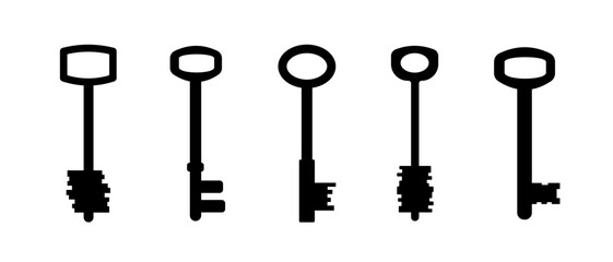 Key icon set. House key black silhouette. Keys vector icons. Simple old key sign.