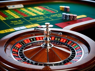 Close up of a classic casino roulette wheel.