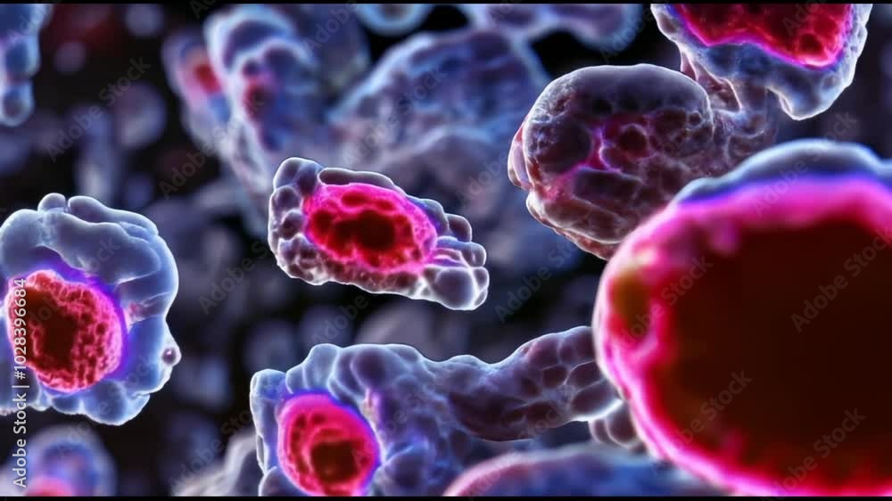 Poster vibrant microscopic close-up of cells in a dynamic cellular environment