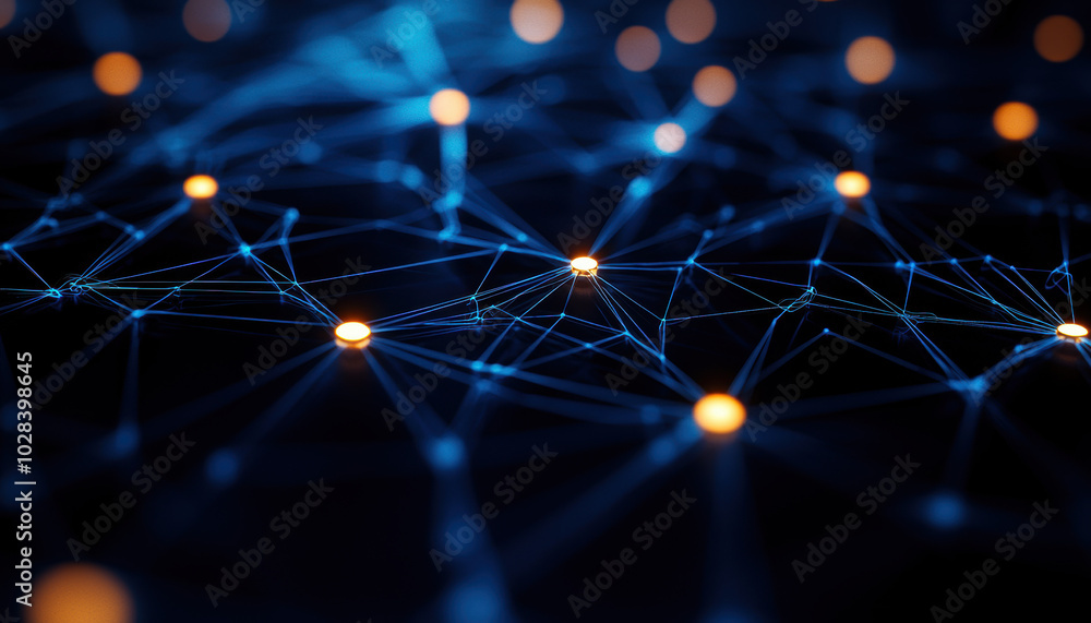Aufkleber abstract network with glowing nodes on a dark background.