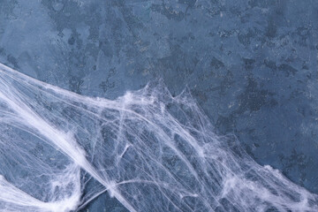 Spider web on blue background. Halloween celebration