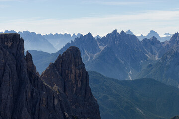 Mountain panorama, Dolomite peaks above a sea of ​​clouds, Alps, Italy, Europe