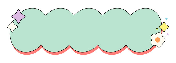 A cute horizontal title frame decorated with flowers and stars, heading cloud template vector illustration