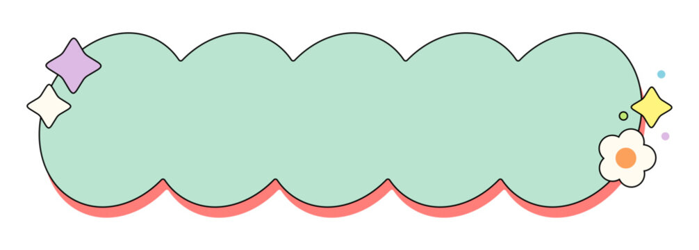 A cute horizontal title frame decorated with flowers and stars, heading cloud template vector illustration