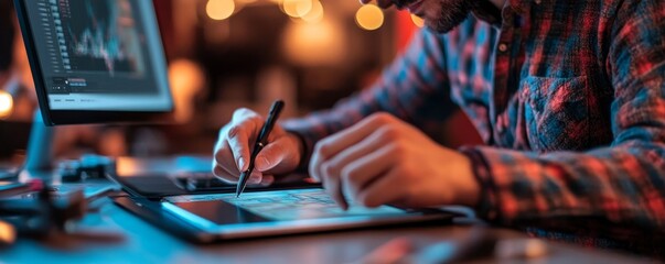 Male Designer Using Digital Graphic Tablet, Generative AI