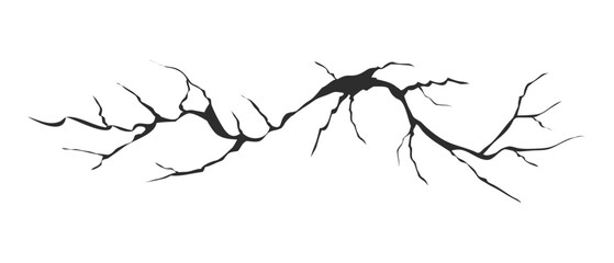 Naklejka premium Cracked glass, wall, egg, fissures in ground top view. Concrete, crevices from disaster, surface from earthquake, Ruined breaked land surface doodle, hand drawn