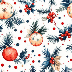 merry Christmas, A seamless pattern displaying Christmas ornaments meticulously arranged