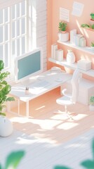 Tiny cute isometric outside of office interior background