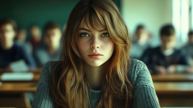 Young woman in a lecture turning to camera
