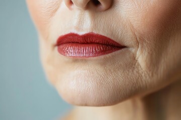 Obraz premium Close-up of Woman's Lips with Red Lipstick.