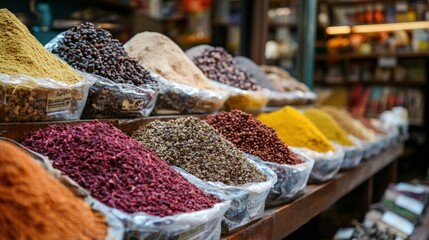 Fototapeta premium a traditional market showcasing various spices, including cloves, representing cultural diversity in food