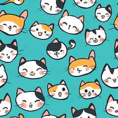 Fototapeta premium cute cat seamless pattern doodles
