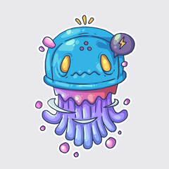Funny fairy jellyfish. Cartoon vector character. Trendy style. Vector illustration.