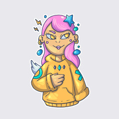 Beautiful fashionable girl. Cartoon vector character. Trendy style. Vector illustration.