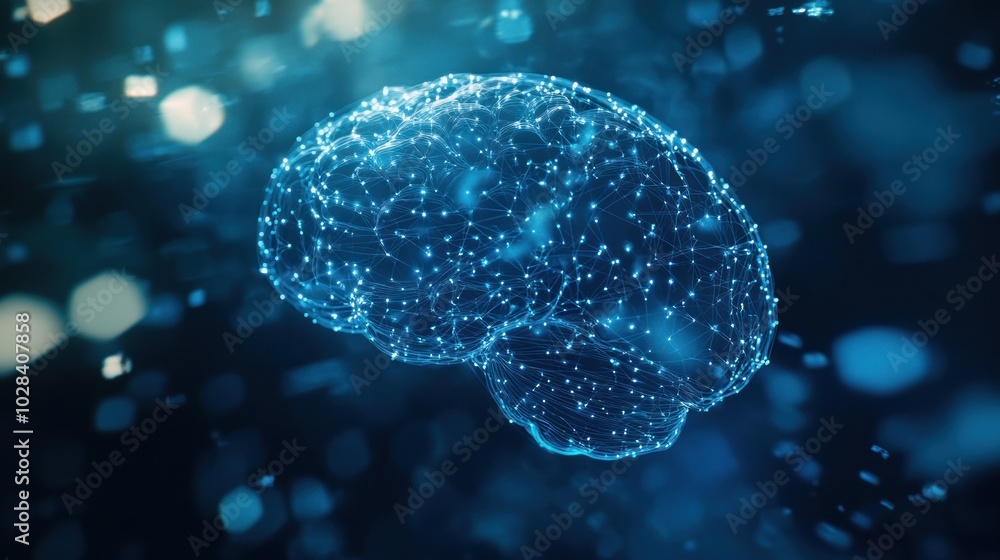 Poster a digital representation of a brain, symbolizing intelligence and neural connections.