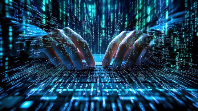 a computer programmer writing code to circumvent security challenges, illustrating the world of technology and cybersecurity