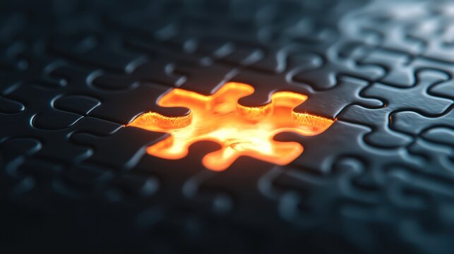 A puzzle coming together, with each piece glowing as it fits perfectly into place, representing how individual components form a unified whole through synergy