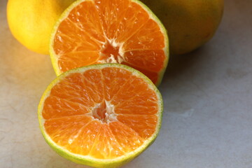 close up of halved tangerines