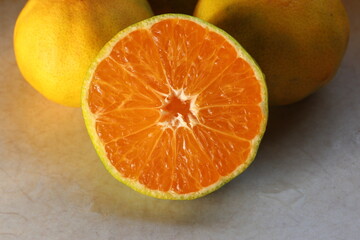 close up of halved tangerines