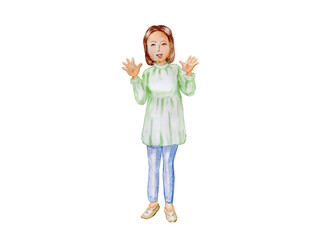 女性立ち姿　手描き水彩画