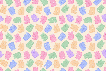 Colorful Jelly and gummy bears. Cartoon background, wallpaper.