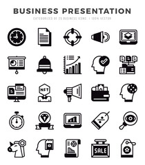 Set of 25 Business Presentation Lineal Filled Icons Pack.