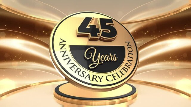 45 years, 45th anniversary logo loop, looped video background, backdrop in 3D Gold 