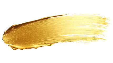 Golded paint brush stroke. Glitter gold color smear stain on white background. Gold stroke banner with glossy texture for banner, invitation, wedding or bithday card template, PNG