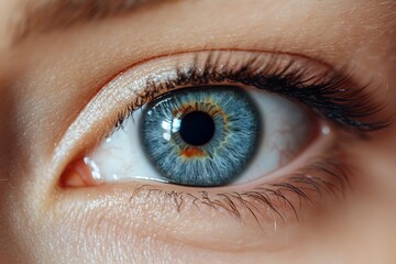 Close-up Macro Shot of a Blue Eye with Long Eyelashes.