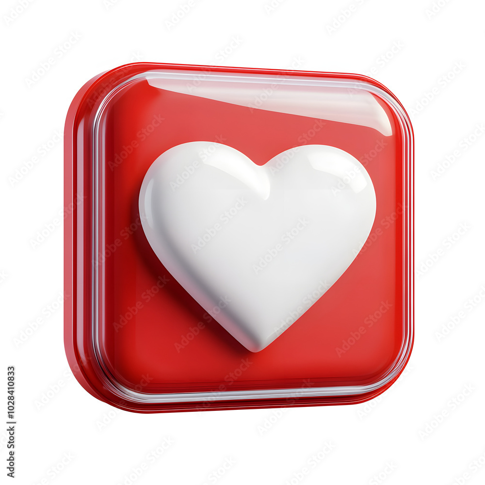 Poster white heart in red square message bubble box 3d icon cartoon style floating on transparency backgrou
