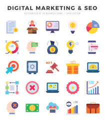 DIGITAL MARKETING & SEO Flat icons. Vector Flat illustration.