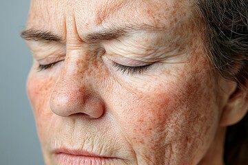 Obraz premium Close-up of a Woman's Face Showing Wrinkles and Age Spots.