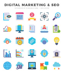 DIGITAL MARKETING & SEO. Flat icons Pack. vector illustration.